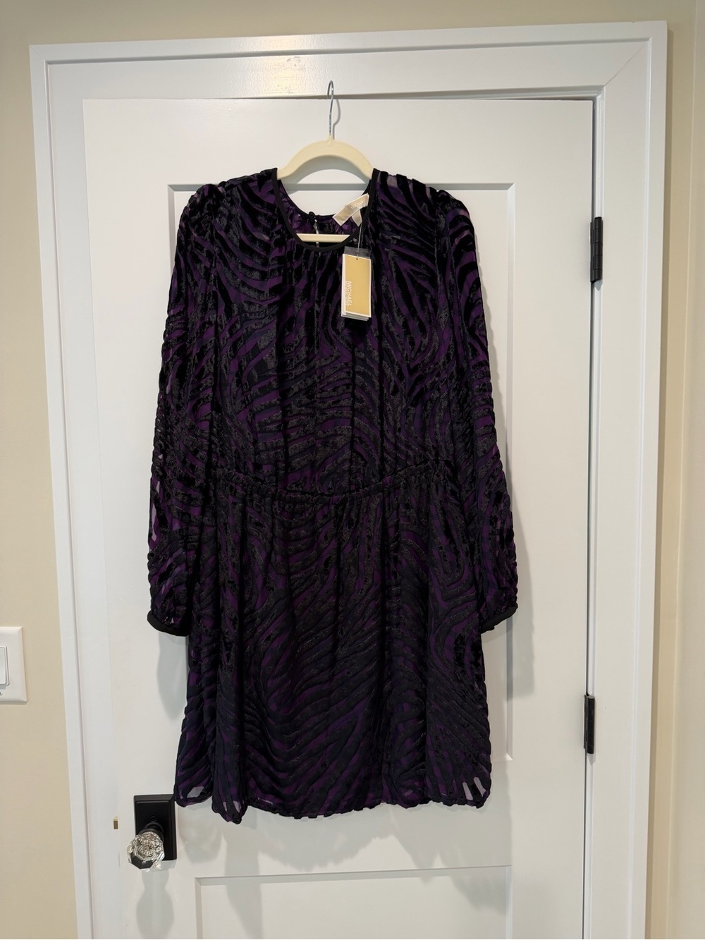 NWT Michael Kors Purple and Black Midi Dress Lined Size XL